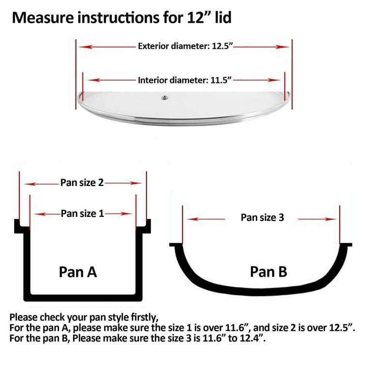 12 Tempered Glass Lid for Frying Pan Pot, Clatine Replacement