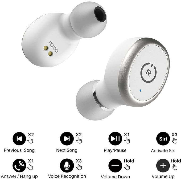 TOZO T10 White Bluetooth 5.0 Wireless Earbuds with Wireless Charging Case  IPX8.