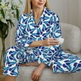 thumbnail image 6 of Pofeuu Blue Butterflies Print Womens Pajamas Set Long Sleeve Sleepwear Button Down Nightwear Soft Pj Lounge Sets Button Down Pajamas Women-Small, 6 of 7