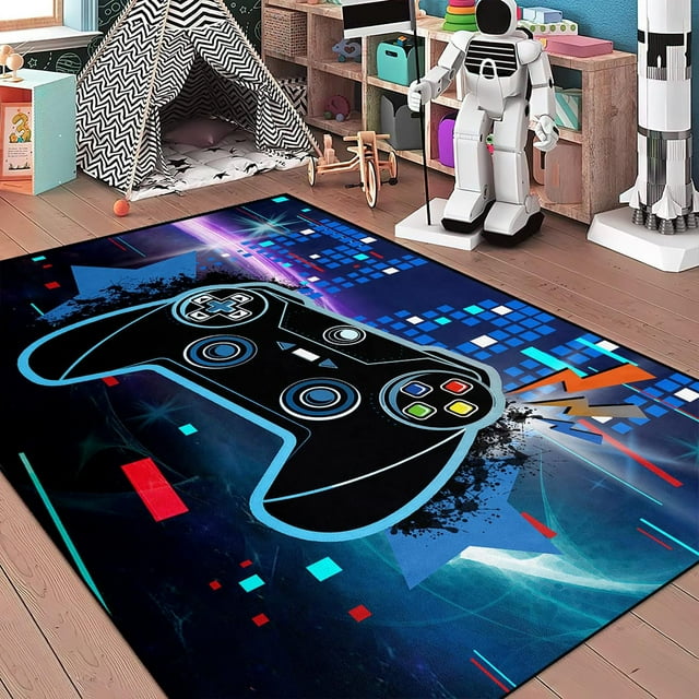 Gaming Carpet Square Rugs 3D Gamer Area Rug for Boys Room Gamepad Controller Door pad for Bedroom Living Room Floor Mats, Colorful 60*120cm