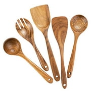 Wooden Spoons for Cooking Teak Wooden Utensils Set Wood Spatula for Nonstick Cookware Kitchen Utensils Set 5
