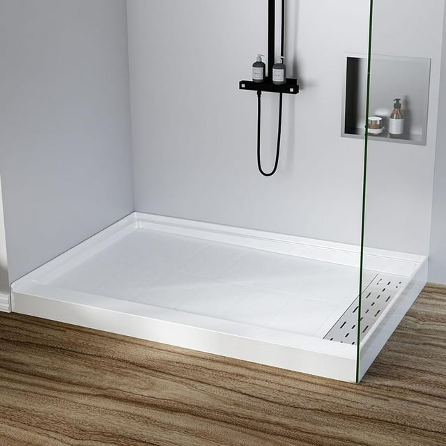 Bingirl Shower Base 48 x 32 Inch, Right Drain with Non Slip Shower Pan, 304 Stainless Steel Square Drain Cover, Single Threshold Shower Tray Kit