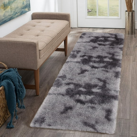 CAROMIO Plush Polyester Shag Area Rug 2'x 6' Fluffy Runner Rug Plush Decorative Runner Rug for Indoor Home Floor Carpet, Tie-dye Dark Gray