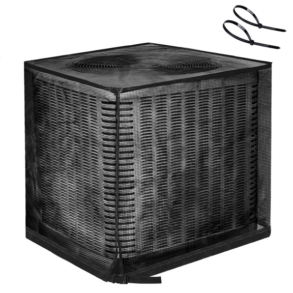Air Conditioner Cover for Outside, Full Mesh All Seasons Central AC Unit Protector, Against Leaves, Debris, Cottonwood, Includes 2 Zip Ties, 27.5"x27.5"x31.5"