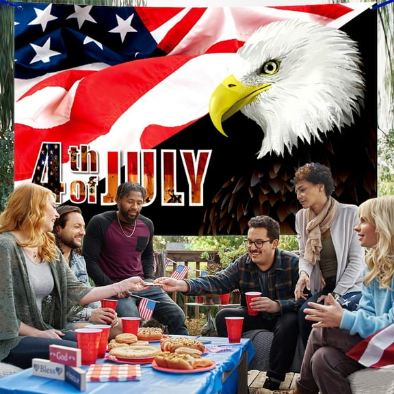 Happy 4th of July Backdrop Decorations, Independence Day Backdrop Banner America Flag Balloon Patriotic Photo Backdrop for Memorial Day Veterans Day Party Photo Booth Background Banner Supplies