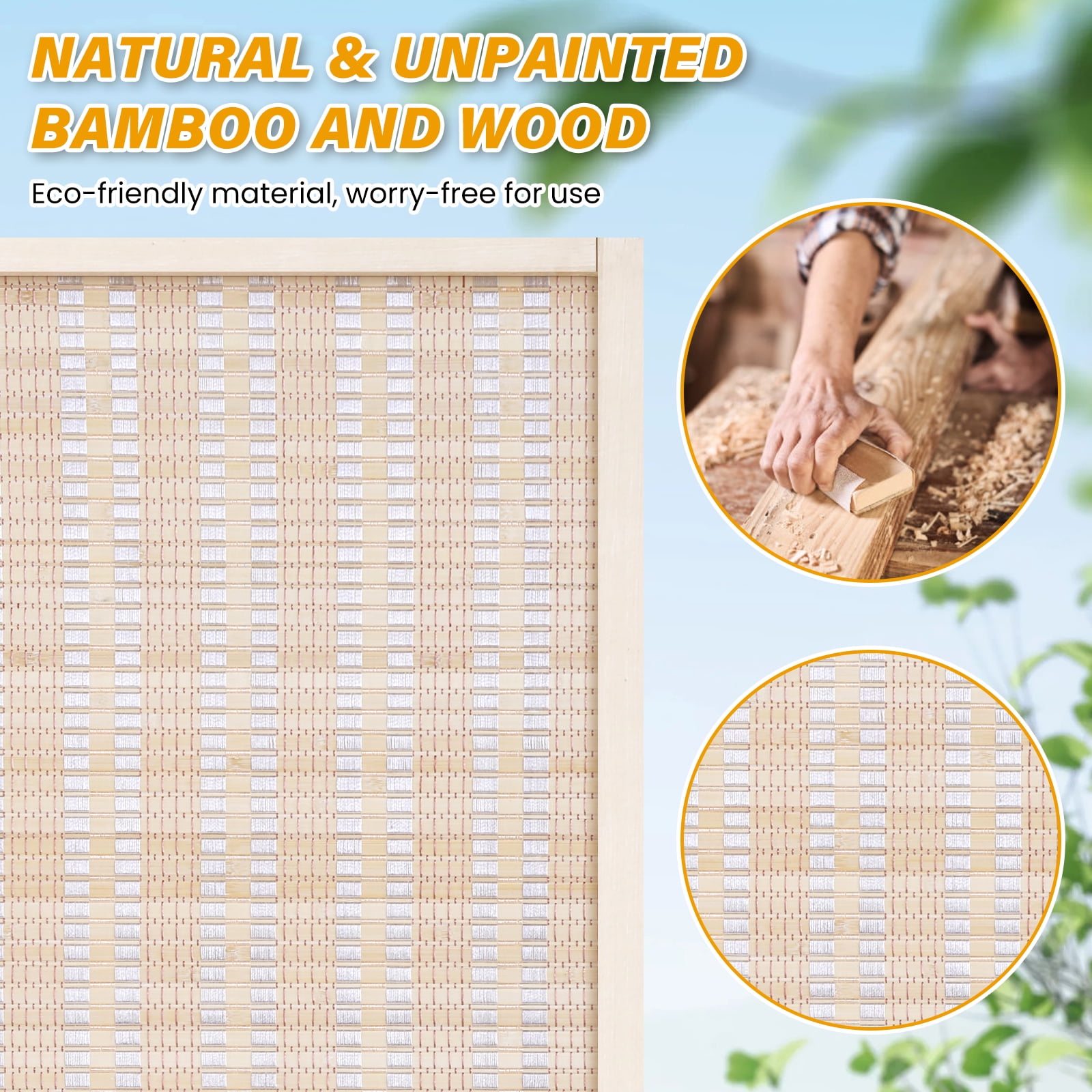 BIQWBIC Bamboo Room Divider Folding Privacy Screen, 72 Inches High, 4 Panel, Nature