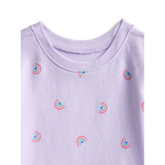 Wonder Nation Baby Girls 2-Piece Rainbow Tee & Bike Shorts Set — Lavender, 3–6M 2