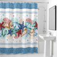 thumbnail image 2 of Summer Marine Shower Curtain, Life Beach Starfish Shell Coral Blue Stripe Waterproof Shower Curtain Set with 12 Hooks Lightweight Bath Curtains Fabric Bathroom Decor 72x84 Inches, 2 of 9