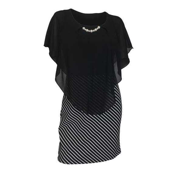 eVogues Plus Size Layered Poncho Dress Stripe Skirt Black 2