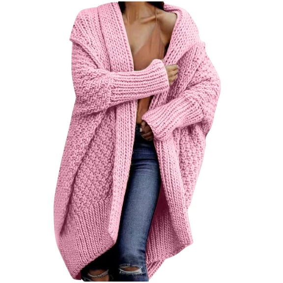 JGGSPWM Shawl Lapel Chunky Cardigans Sweaters for Womens Solid Twist Cable Knit Sweater Open Front Long Sleeve Pullover Casual Tops Oversized Fall Winter Jumper Pink S