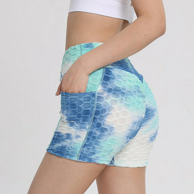 Pxiakgy yoga shorts for women Bubble High Pants Fitness Lifting Running  Exercise Women's Yoga Waist Yoga Pants Blue + M 