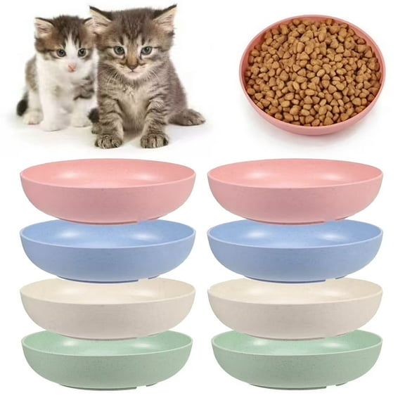 NAISHIER 8 Pcs Cat Food Bowl with Non Slip Feet, Whisker Fatigue Cat Dishes for Food, Shallow Kitten Bowls Set for Indoor Cats, 5.5" Flat Cat Plates for Wet Food
