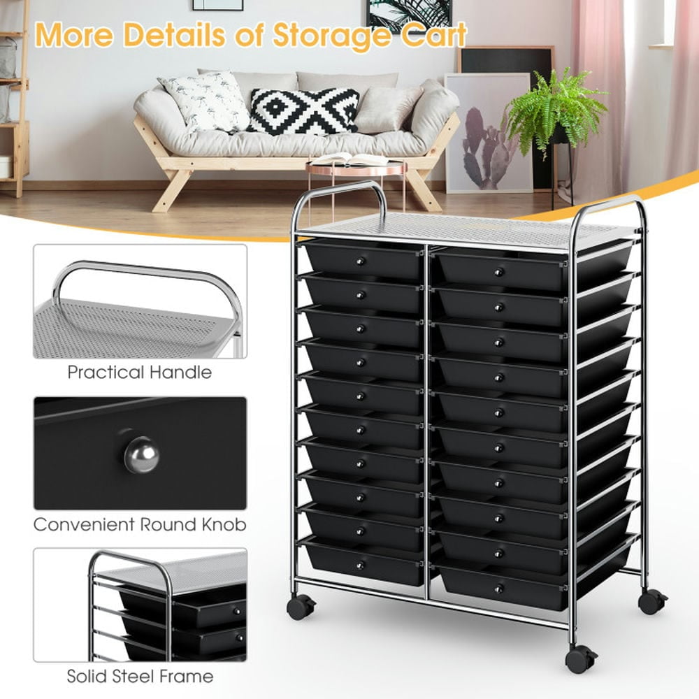Barara King File Cabinet, Filing Cabinet Organizer,20 Drawers Storage Rolling Cart Studio Organizer-Black
