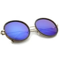 thumbnail image 4 of sunglassLA Unisex Retro Metal Temple Color Mirror Lens Oversize Round Sunglasses (Tortoise-Gold / Blue Mirror) - 53mm, 4 of 4