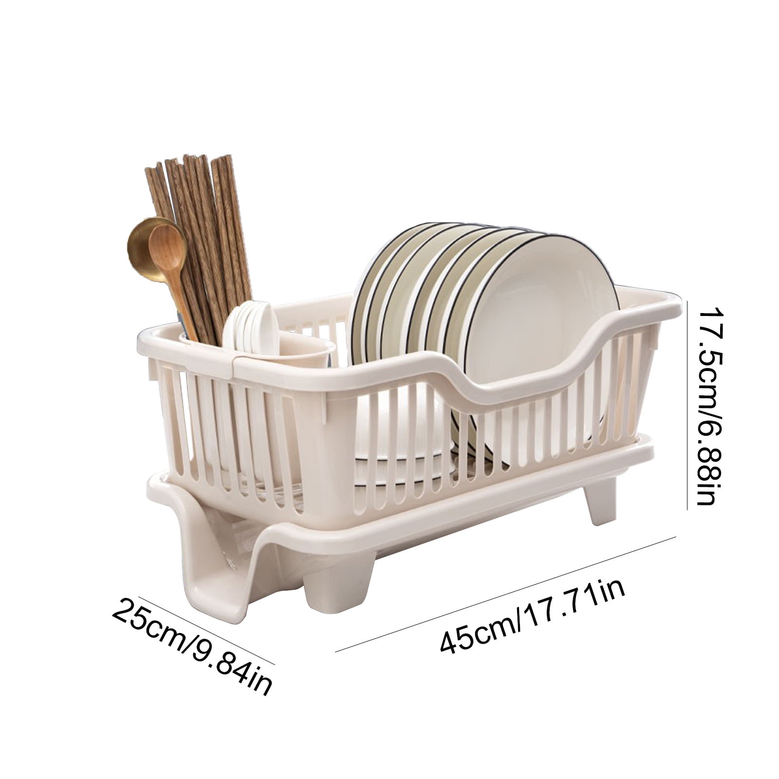 Clearance! Large Dish Drying Rack, Space Saving Dish Rack for Kitchen Counter, Plastic Dish Rack with Cutlery Holder and Dish Drainer Beige