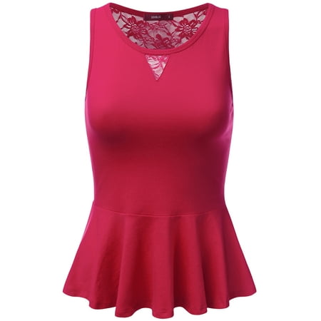 - Doublju Stretch Cotton Floral Lace Flared Peplum Top