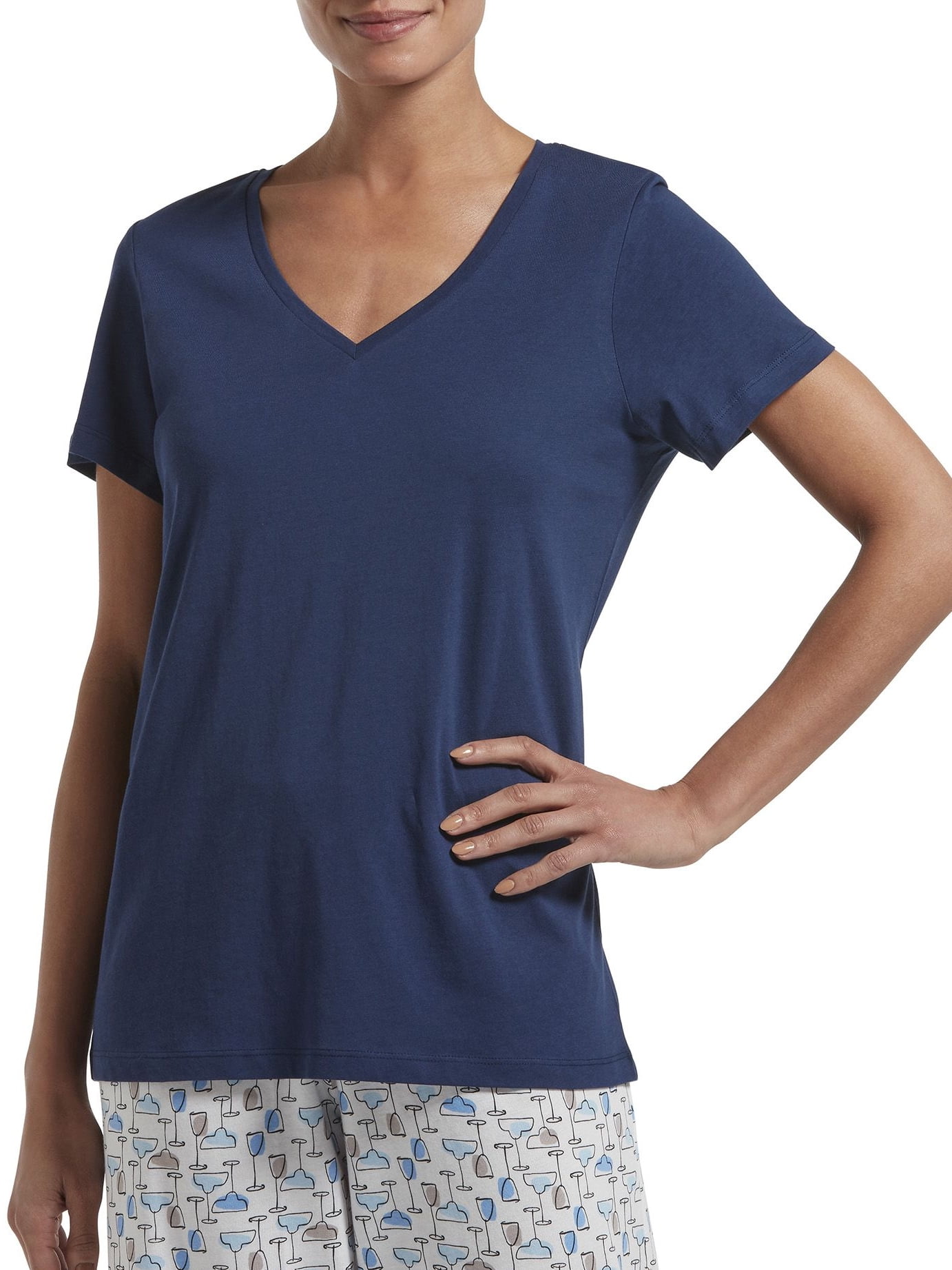 HUE Womens Short Sleeve V-Neck Sleep Tee
