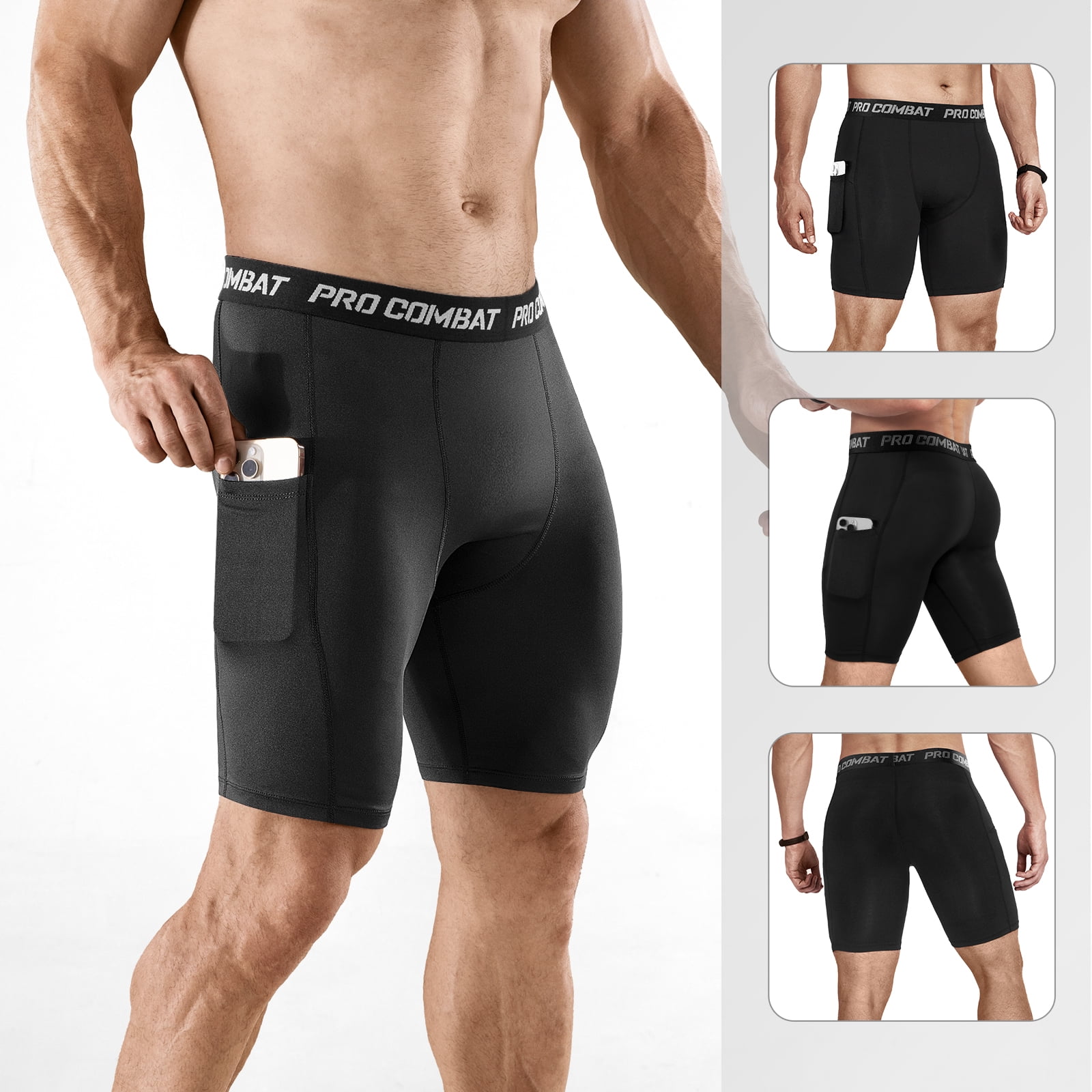 Niksa 4 Pack Compression Shorts Men with Pocket, Spandex
