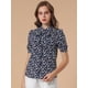 thumbnail image 2 of INSPIRE CHIC Blusa floral con cuello alto y manga corta con lazo y botones para mujer Azul L, 2 of 6