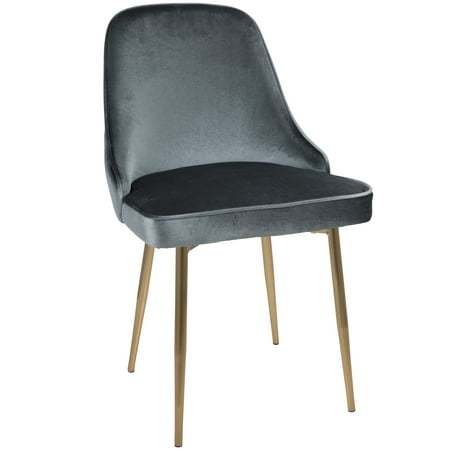 Blue Velvet Dining Chairs Marcel Contemporary Dining Chair with Gold Frame and Blue Velvet Fabric by LumiSource - Set of 2 ()