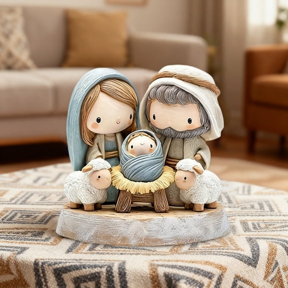 DAMAI Creative 2D Acrylic Nativity Scene Rotating Ornament Display Art Piece with Base for Home Office Party Decors Religious Holy Family Acrylic Decors