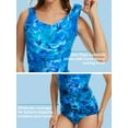 thumbnail image 6 of BIMEI Women's One-Piece Pocketed Mastectomy Swimsuit Pocketed Swimwear Floral Print Bathing Suits 886, Blue Flower,XL, 6 of 10