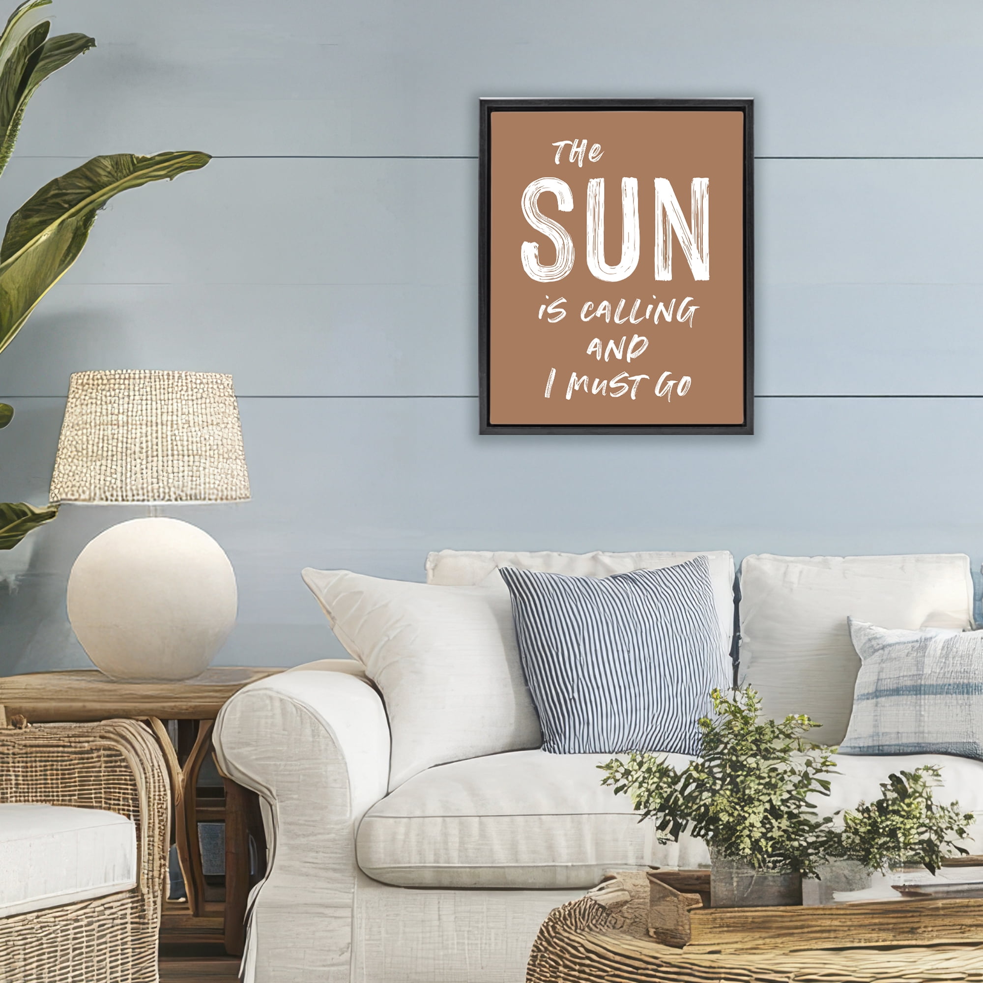 Sun Is Calling Must Go Black Framed Floater Canvas Wall Art, design by Lettered and Lined