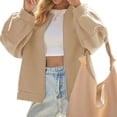 thumbnail image 4 of Lanrern Sleeve Solid Color Women Zipper Up Bomber Jacket Coat, 4 of 6