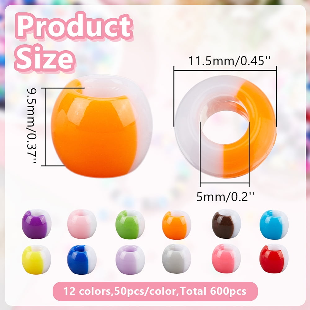 600Pcs 12 Colors Opaque Resin Beads Large Hole Beads Round Two Tone Mixed Color 11.5x9.5mm Hole: 5mm 50pcs/color for DIY