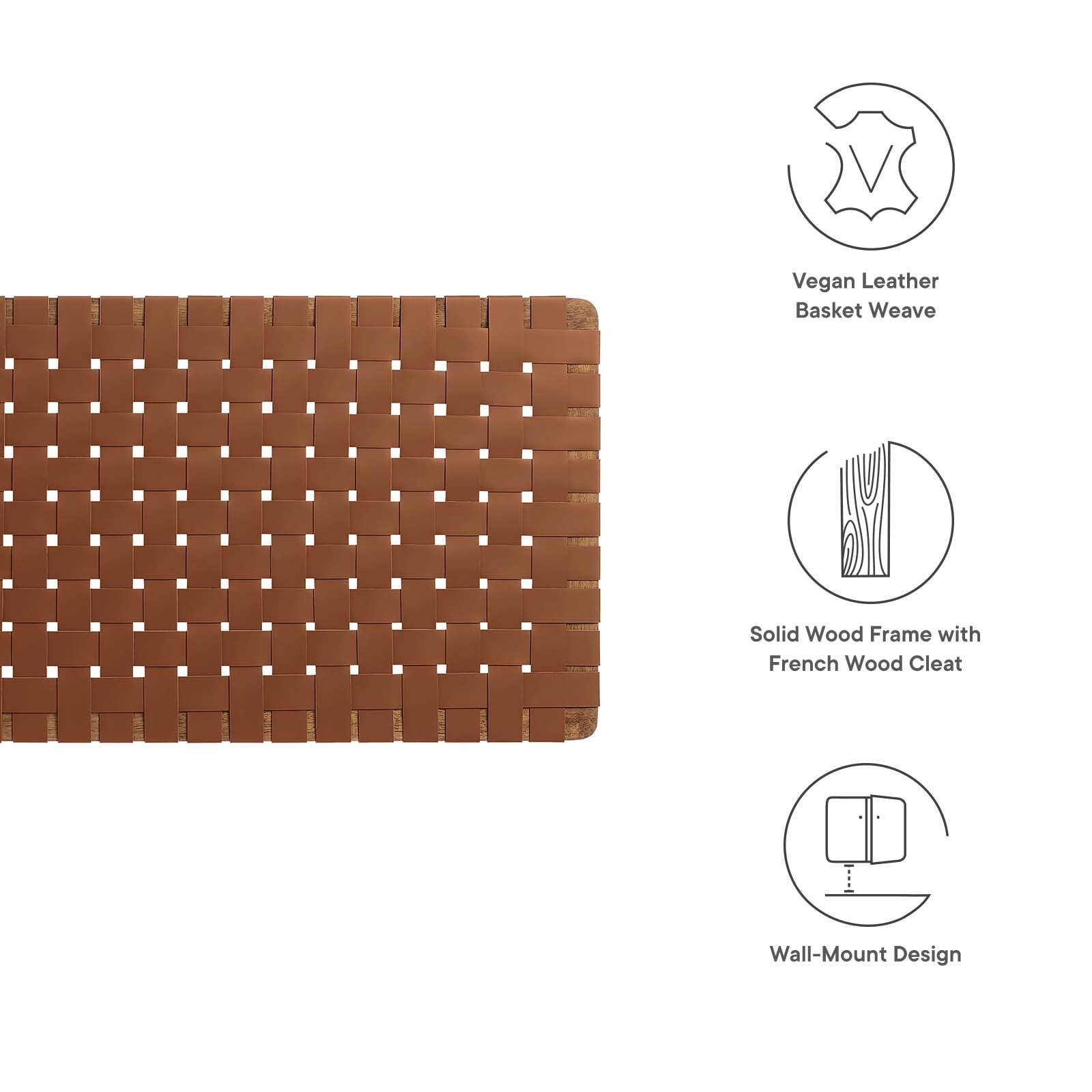 Sparta Weave Vegan Leather Full Headboard in Walnut Brown