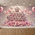 thumbnail image 3 of Pink Theme Banner Royal Crown Princess Backdrop Pink Roses Sparkling Letters Glamorous Party Backdrop for Birthday Party Girls' Birthday Indoor Decoration, 3 of 9
