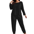 thumbnail image 5 of Inleife Women's Plus Size Solid Color Long Sleeve Lounge Set, Round Neck Top with Pocket and Cuffed Jogger Pajama Suit, 5 of 6