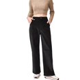 thumbnail image 1 of Pantalones anchos de pana vintage para mujer: cintura alta, parte trasera elástica, bolsillos laterales, corte recto para ropa informal, 1 of 2