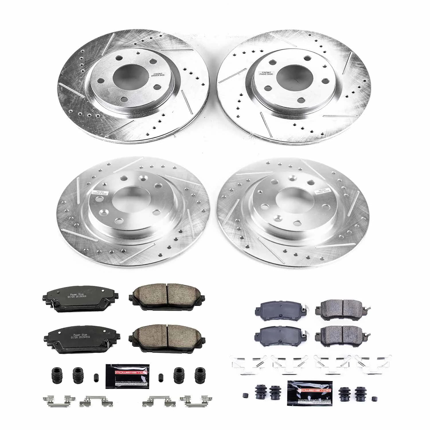 Power Stop Front and Rear Ceramic Brake Pad and Drilled and Slotted Rotor Kit K7607