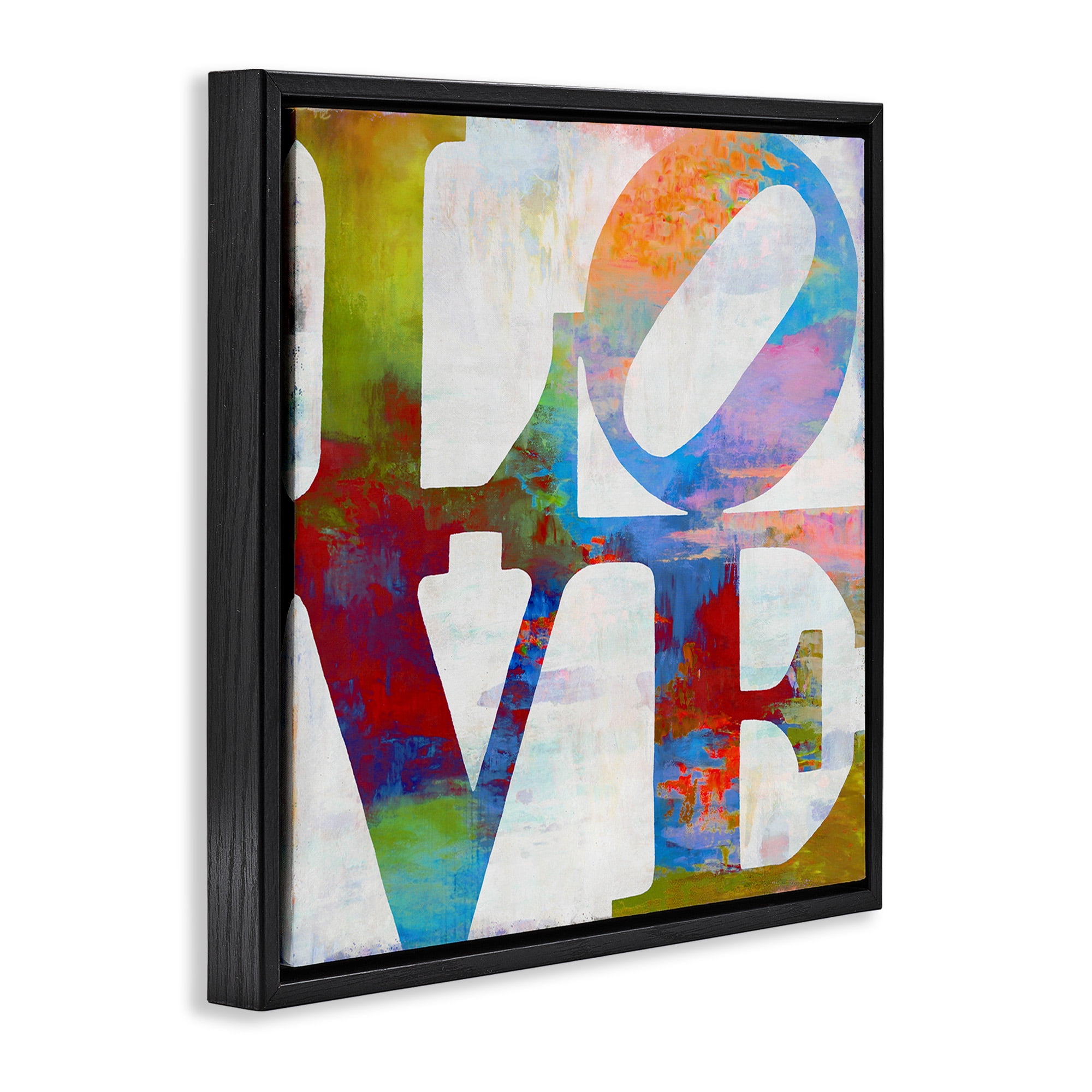 Stupell Industries Love Rainbow Background Typography Typography Painting Black Floater Framed Canvas Art Print Wall Art, 18 x 18