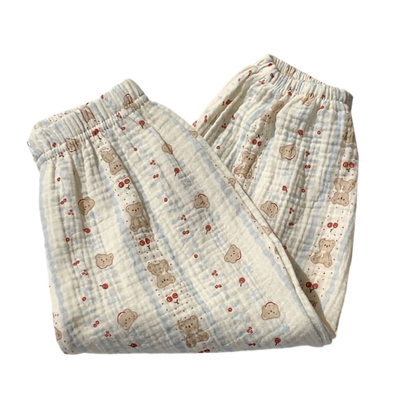 Favoffer Kids Pants Cute Print Ankle-length Cotton Gauze Thin Elastic Waist Beam Foot Home Wear Bottoms Mosquito Proof Casual Long Trousers for Indoor Relax Summer Outdoor Play 12M-9Y
