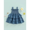 thumbnail image 2 of Bagilaanoe Baby Girls Casual Dress Summer Toddler Kids Princess Girls Solid Denim Sleeveless Strap Layered Party Dresses for Child, 2 of 8