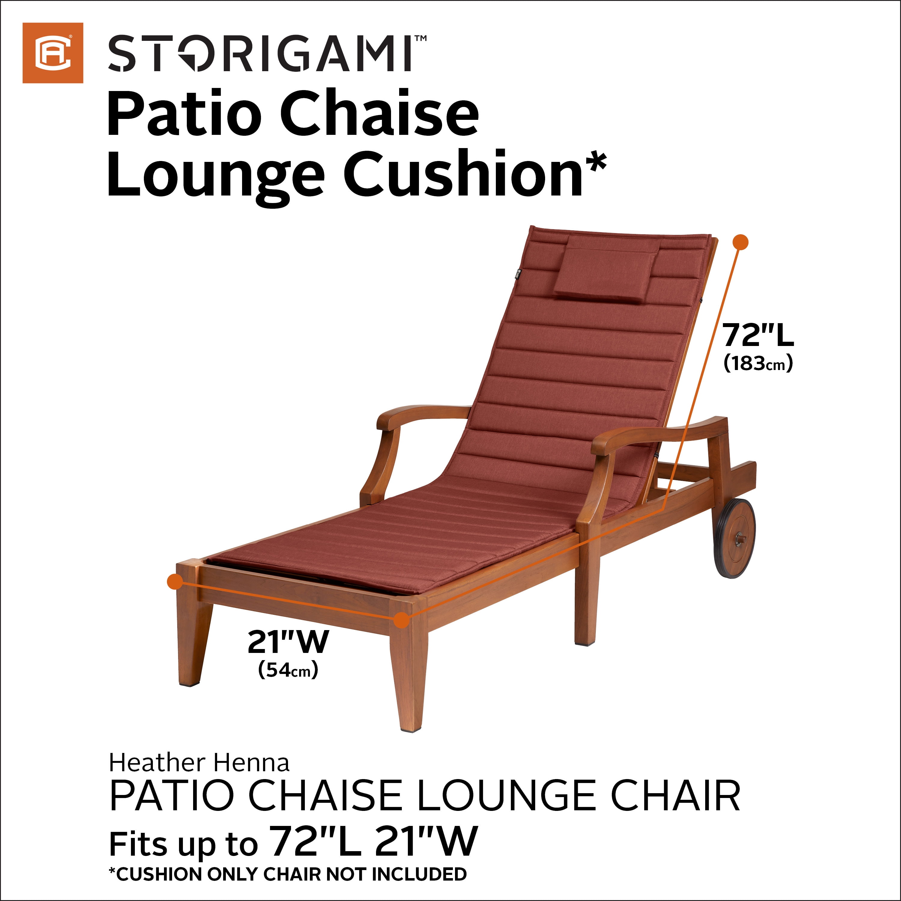 Classic Accessories Storigami Chaiselongue-Kissen – Wasserabweisend, 184x53 Cm, Heather Henna, Faltbar
