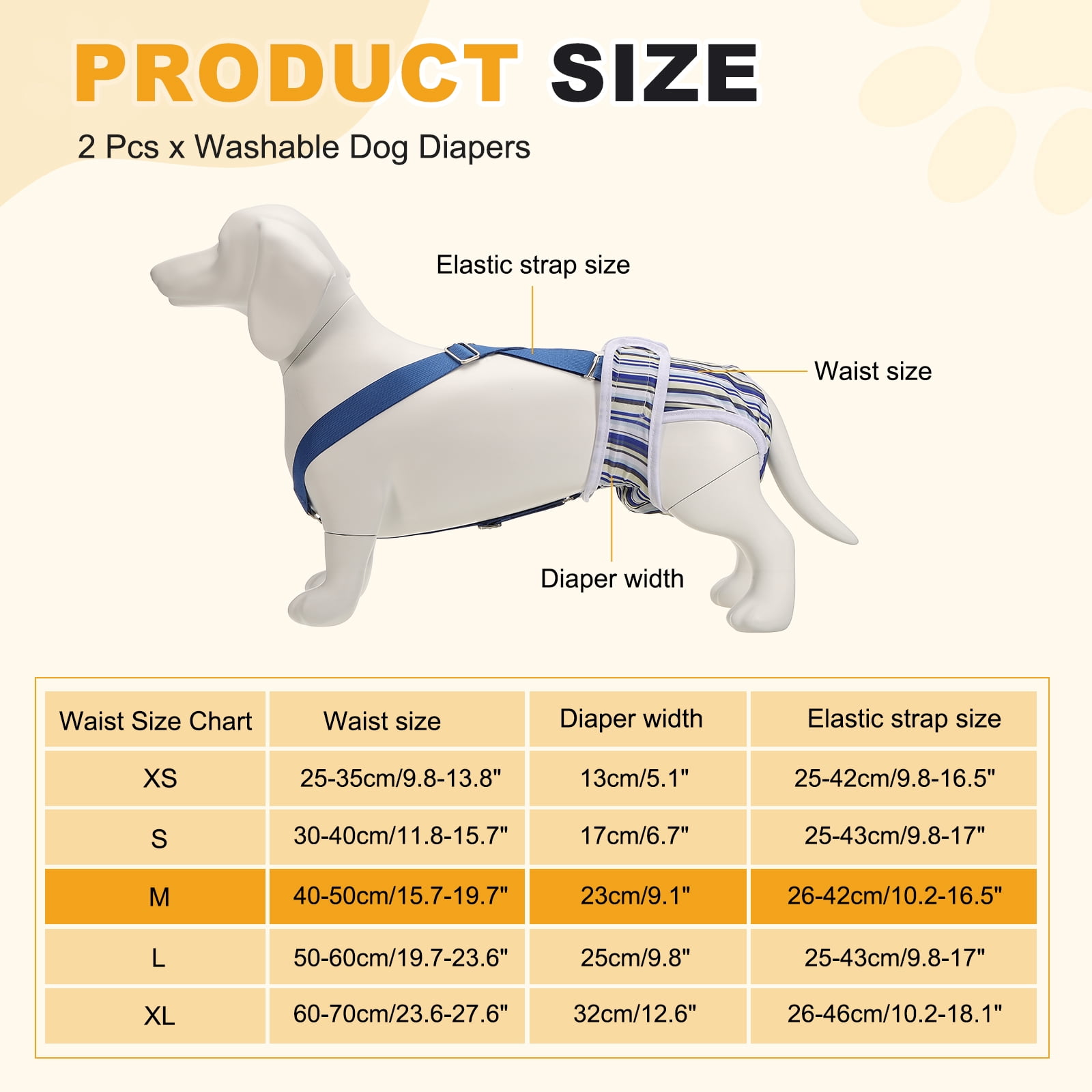 Washable Female Dog Diapers with Suspender, Reusable Dog Diapers Absorbent Leakproof(Striped Blue/Tie-Dye Light Blue M, 2Pcs), Intended for Female in Heat Cycle