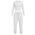 thumbnail image 5 of Chiccall 2 Piece Fall Outfits for Women Stretchy Long Sleeve Crew Neck Crop Top High Waist Drawstring Jogger Pants Matching Lounge Set Tracksuits Set, 5 of 10