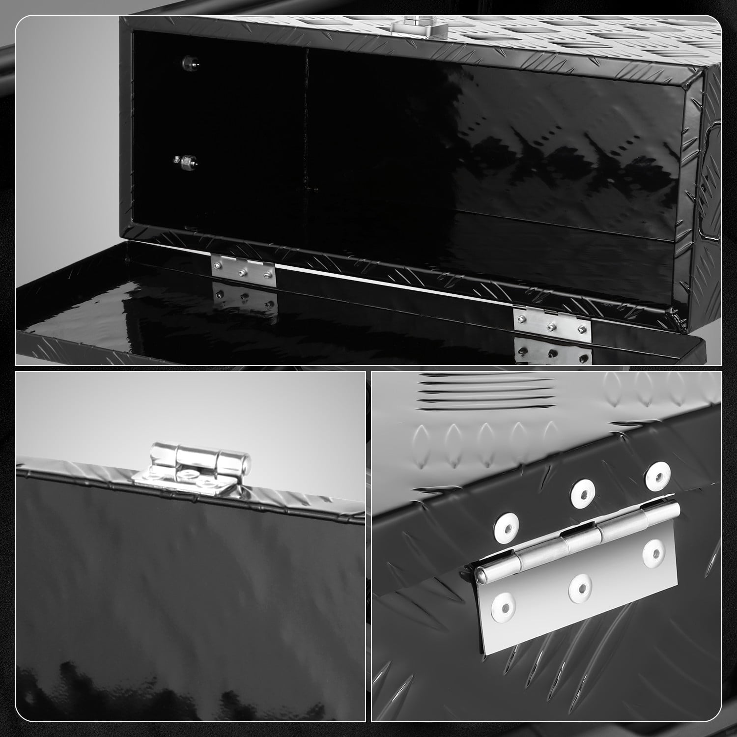 DNA Motoring 27.2"x9.4"x12.6" Aluminum Pickup Truck Trailer Trunk Bed Tool Storage Box w/ Handle Black