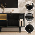 thumbnail image 6 of Doyolan Mid-Century Modern 55" TV Stand for 70" TV, Wood Entertainment Center with Storage and Shelves, 2 Sliding Tambour Doors, Black, 6 of 6