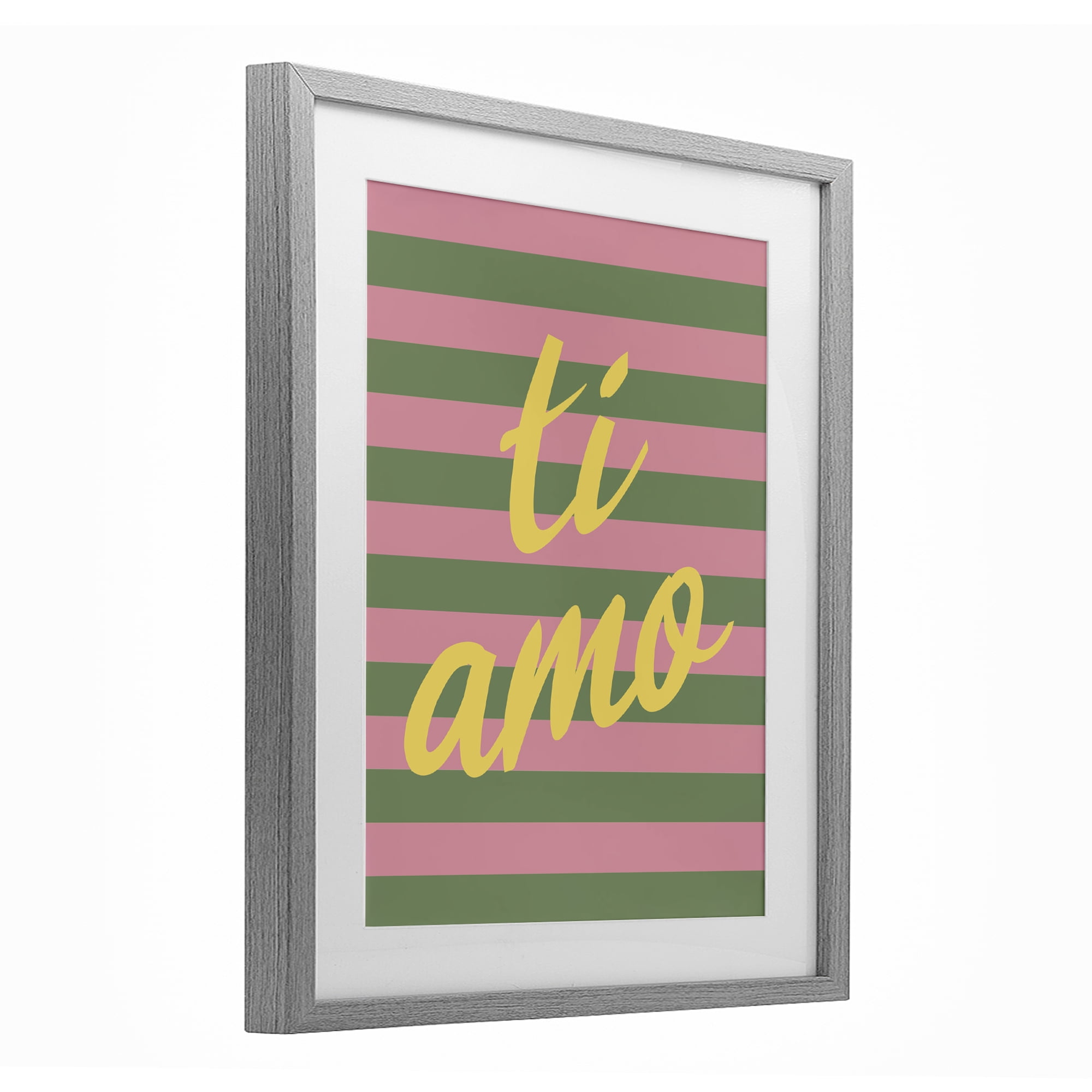Stupell Industries Ti Amo Pink Green Stripes Gray Framed Print Under Glass, design by SD Graphics Studio