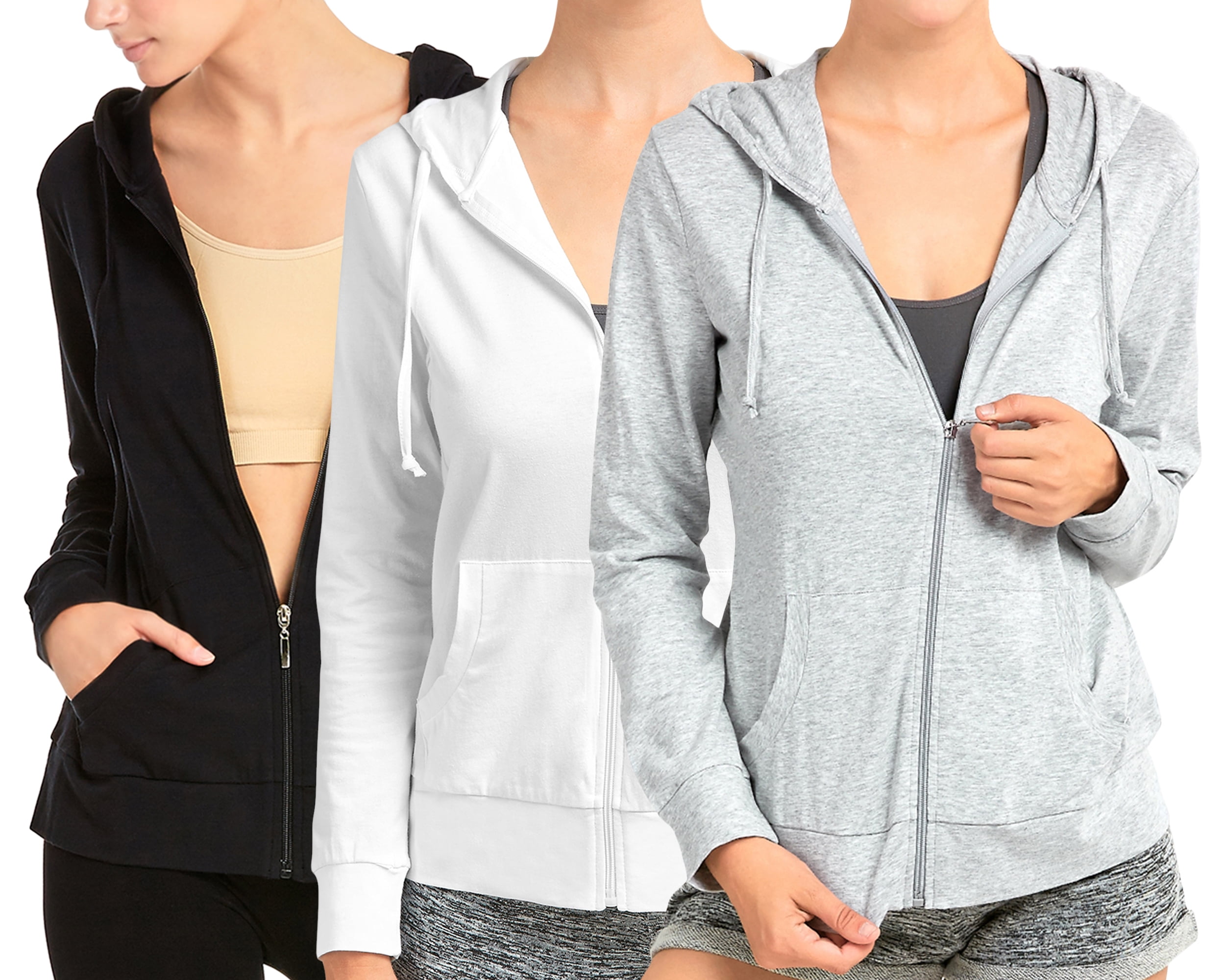SAYEI Basic Lightweight Sweatshirt Thin Zip-Up Hoodie Pullover Jacket for Women with Plus Size