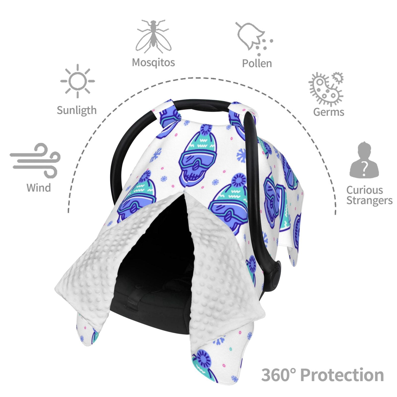 Car Seat Cover Baby - Winter Snowflake Skiing Skull Breathable Infant Car Seat Cover for Baby Carseat, Lightweight Comfort Baby Essentials Must Haves Newborn Stuff for Girl Boy
