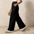 thumbnail image 4 of Nestiefly Women Linen Pants Lace Trim Wide Leg Casual Palazzo Pants Flowy Beach Summer Trousers Pants with Pockets 2026 Black M, 4 of 7
