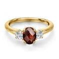 thumbnail image 3 of Gem Stone King 18K Yellow Gold Plated Silver Red Garnet and Lab Grown Diamond Engagement Ring for Women | 1.34 Cttw | Oval Checkerboard 7X5MM | Gemstone January Birthstone | Size 7, 3 of 6