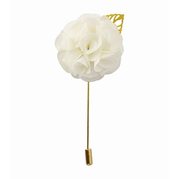 Knighthood White Bunch Flower with Golden Leaf Lapel Pin Badge Coat Suit Jacket Wedding Gift Party Shirt Collar Accessories Brooch