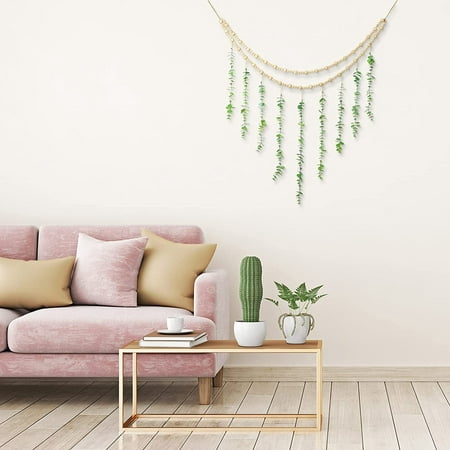 Fanshowhanging Eucalyptus Boho Wall Decor Large Bedroom Hanging Wooden Bead Garland Artificial Natural Greenery Decoration 36 X Inch Simple Color Canada - Decoration Bed Wall Decor Boho