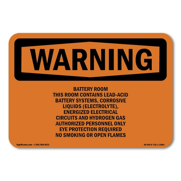 OSHA WARNING Sign - Battery Room This Room Contains Lead-Acid | Decal | Protect Your Business, Work Site, Warehouse & Shop Area | Made in the USA